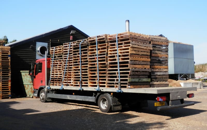 Lorry load of refurbished pallets ready for delivery